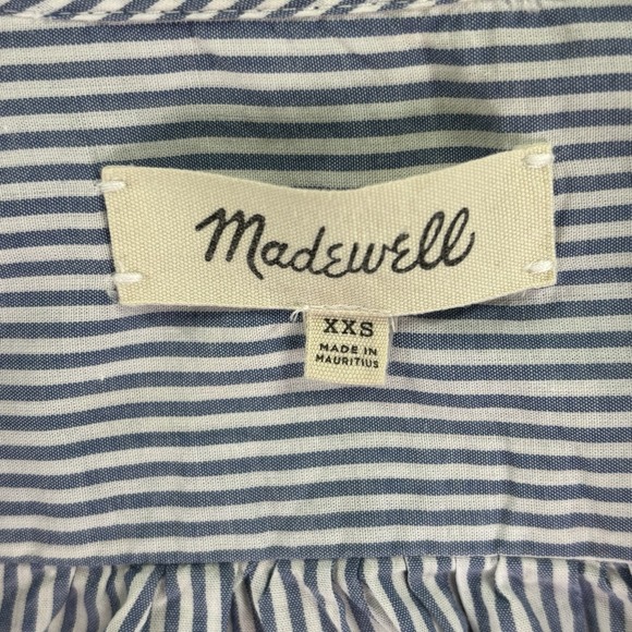 Madewell Women's Top Size XXS Wrap Front Tie Blue White 3/4 Sleeves 100% Cotton - Picture 2 of 8